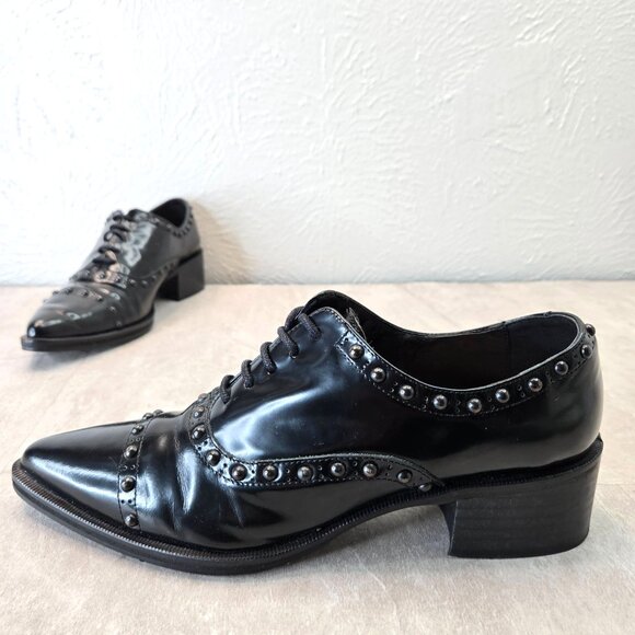 Uterque Oxford Shoe 7 Black Leather Spike Stud Goth Grunge Preppy Lace Up Loafer - Picture 1 of 11